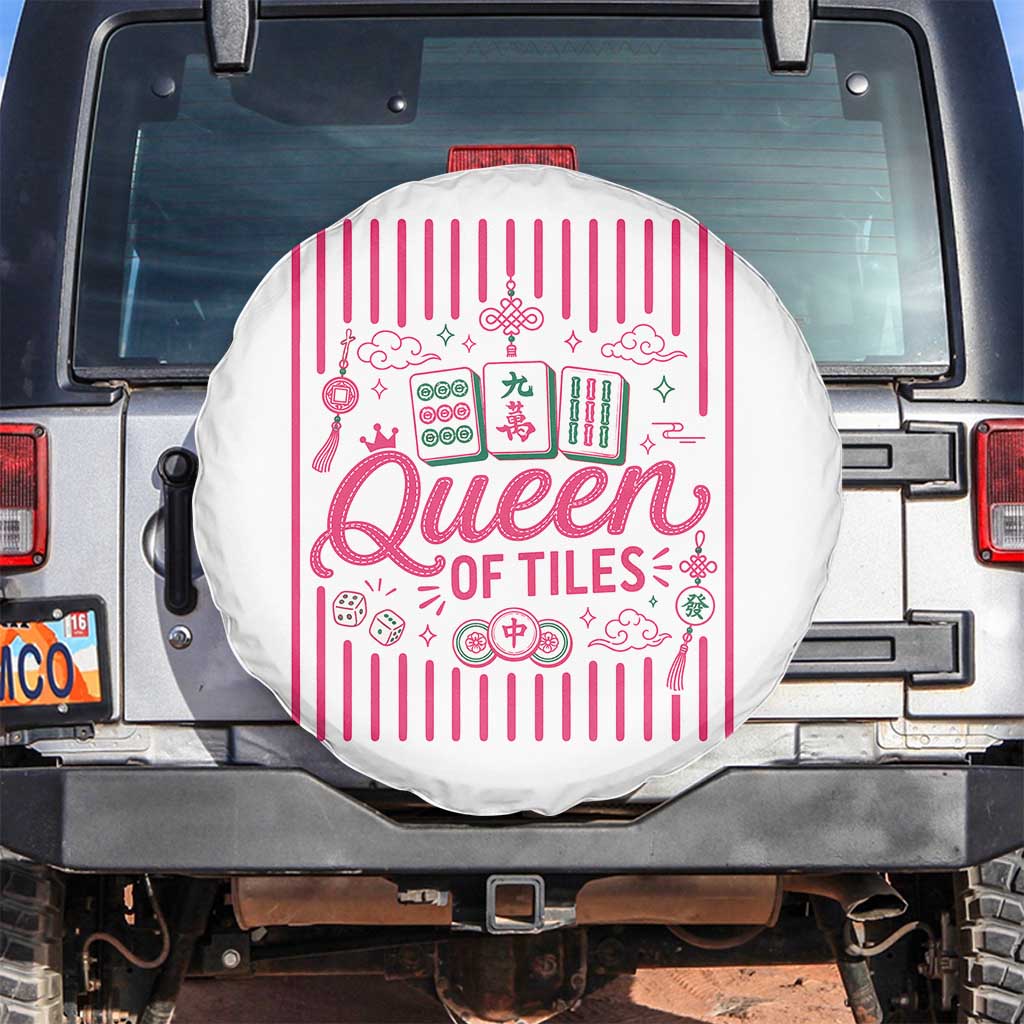 Queen Of Tiles Pink Mahjong Lover Game Night Graphic Spare Tire Cover