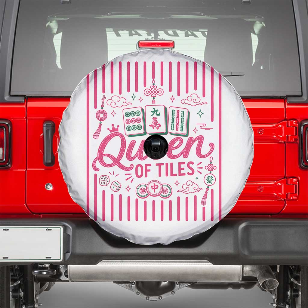 Queen Of Tiles Pink Mahjong Lover Game Night Graphic Spare Tire Cover