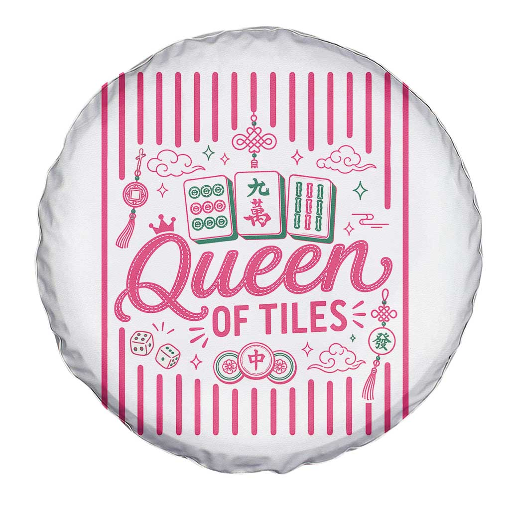Queen Of Tiles Pink Mahjong Lover Game Night Graphic Spare Tire Cover