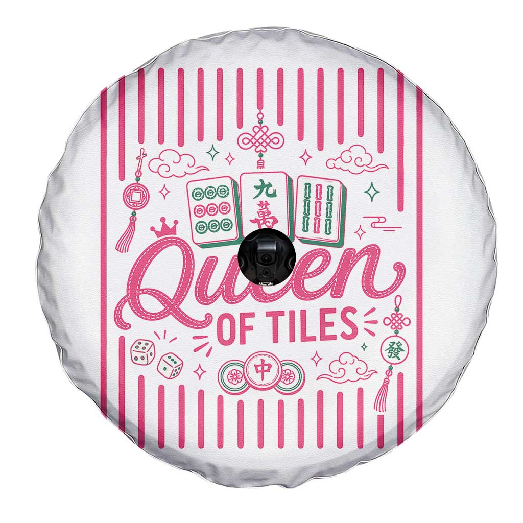 Queen Of Tiles Pink Mahjong Lover Game Night Graphic Spare Tire Cover