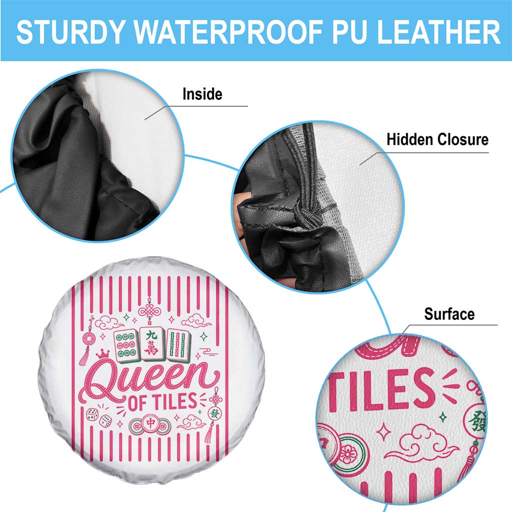 Queen Of Tiles Pink Mahjong Lover Game Night Graphic Spare Tire Cover