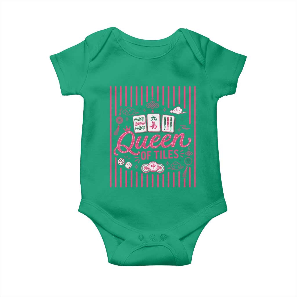 Queen Of Tiles Pink Mahjong Lover Game Night Graphic Baby Onesie