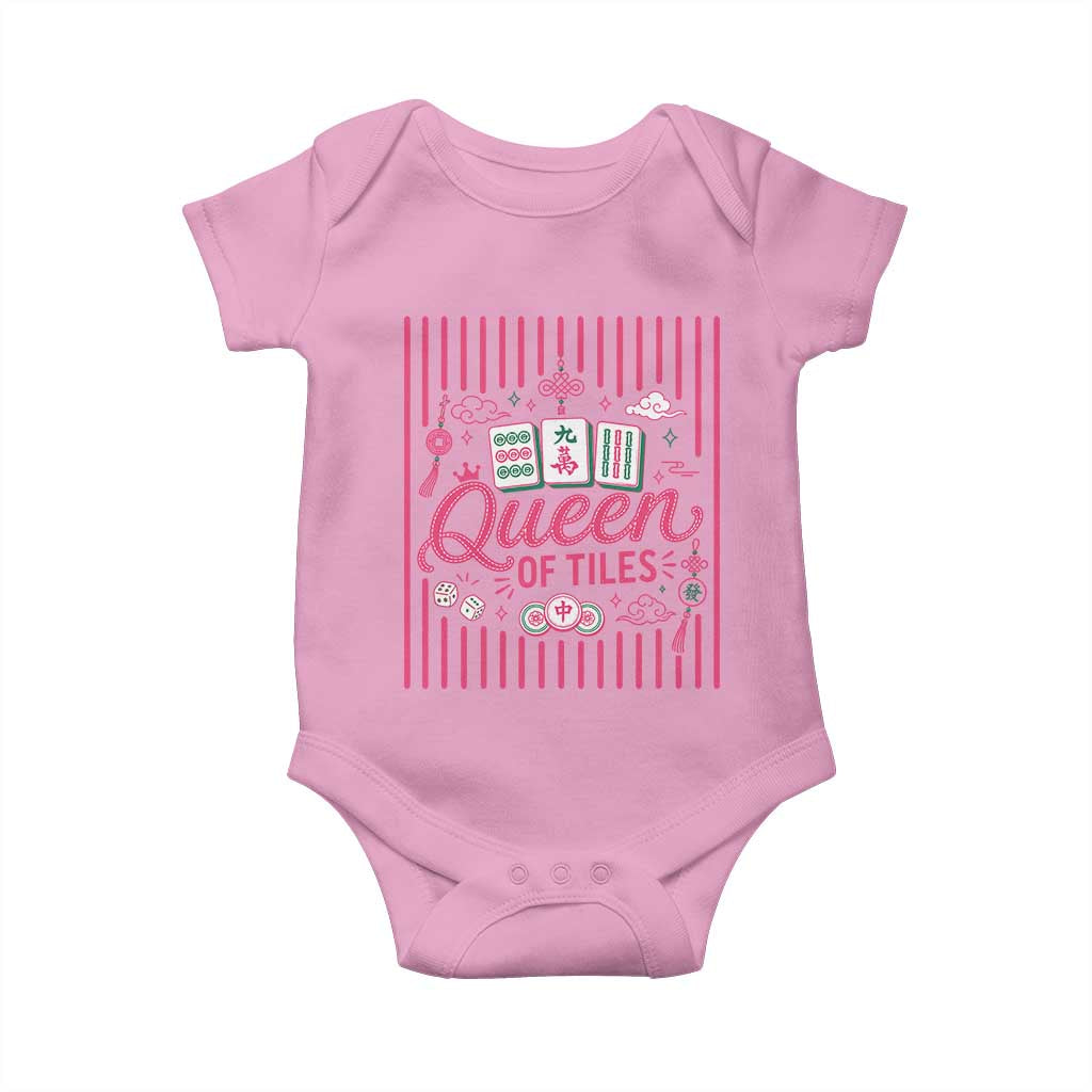 Queen Of Tiles Pink Mahjong Lover Game Night Graphic Baby Onesie