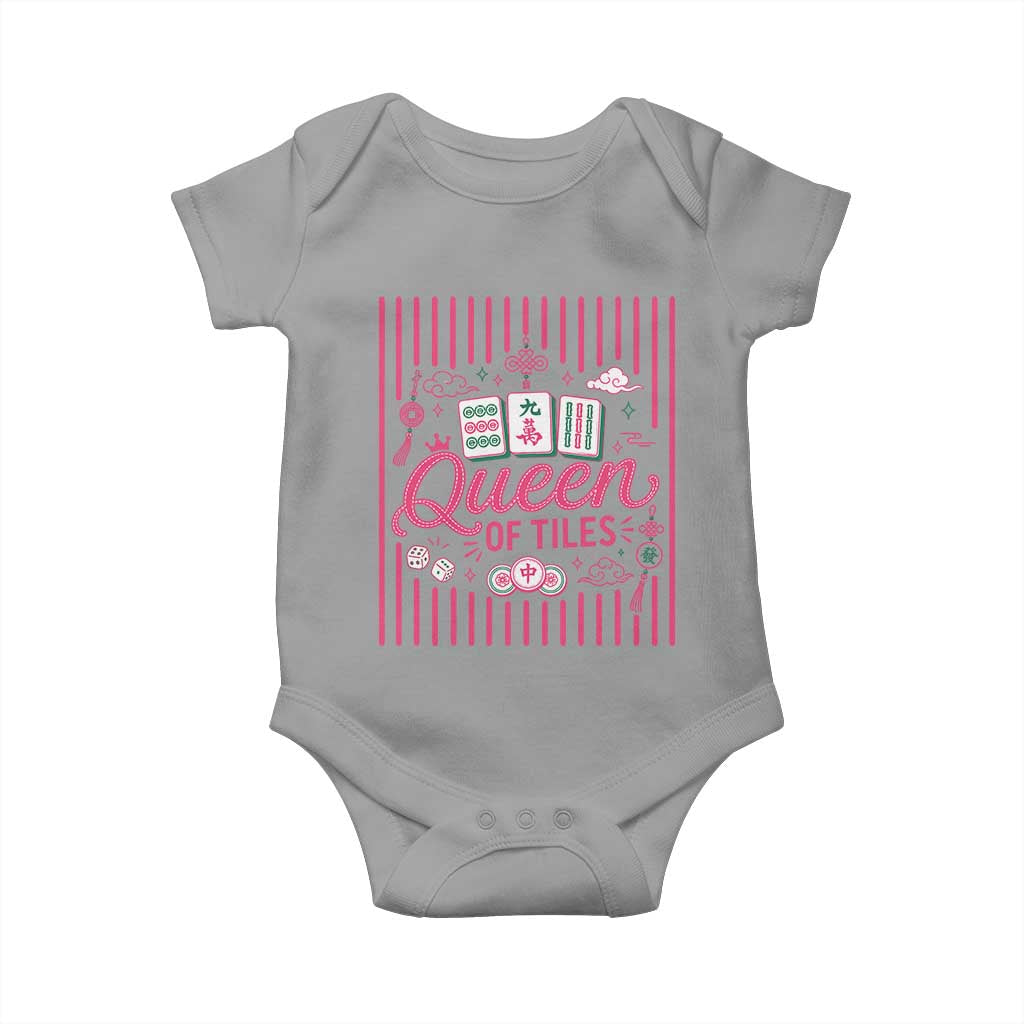 Queen Of Tiles Pink Mahjong Lover Game Night Graphic Baby Onesie