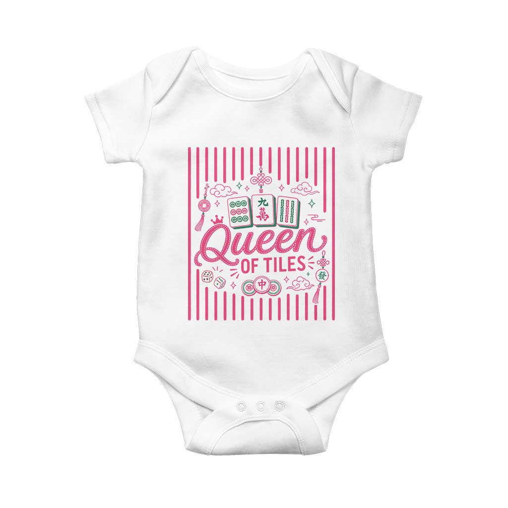 Queen Of Tiles Pink Mahjong Lover Game Night Graphic Baby Onesie