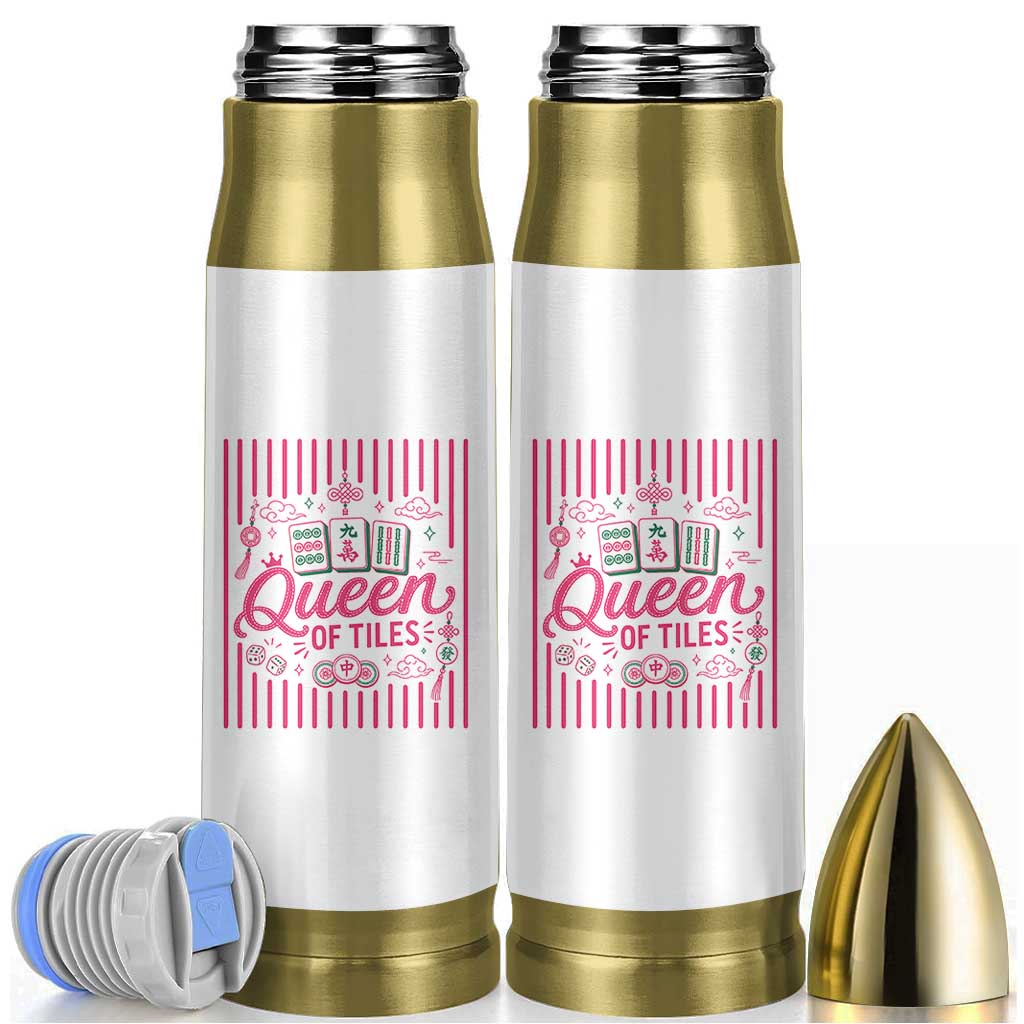 Queen Of Tiles Pink Mahjong Lover Game Night Graphic Bullet Tumbler
