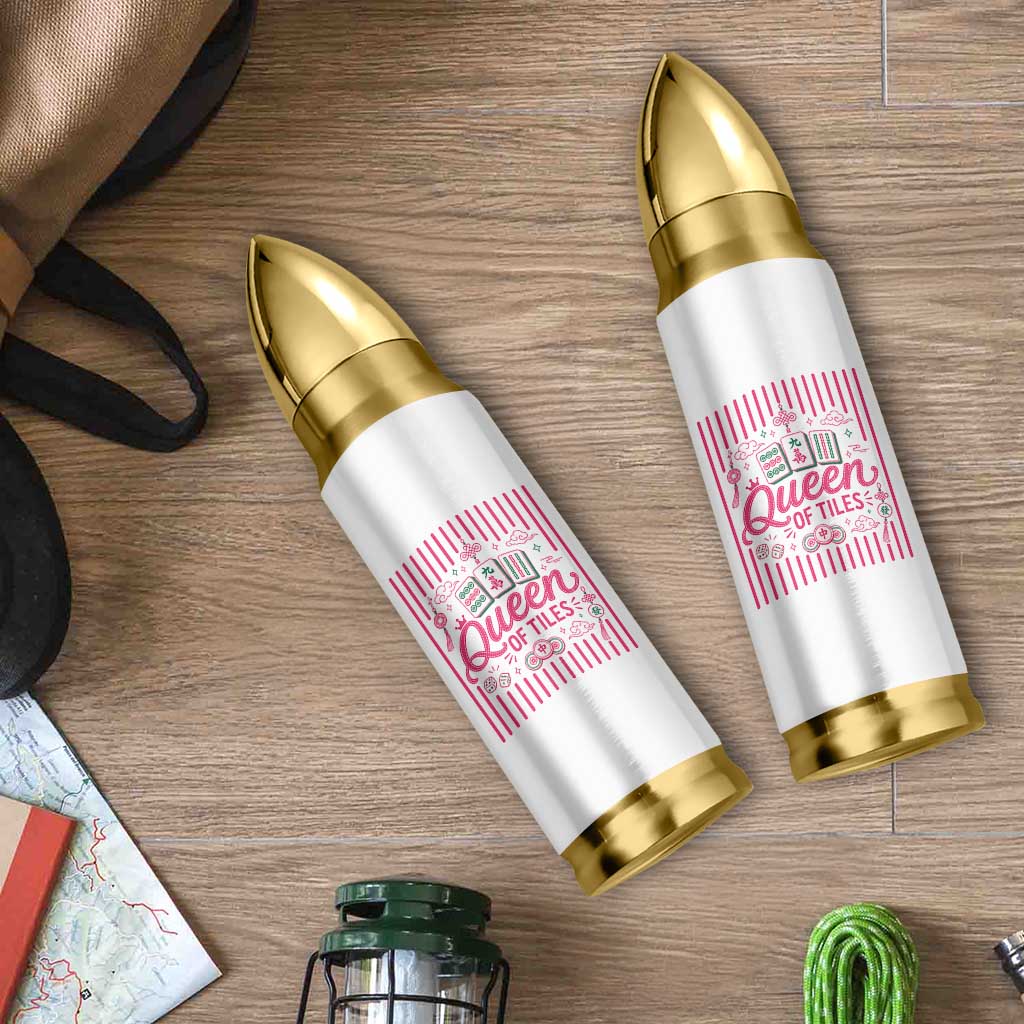 Queen Of Tiles Pink Mahjong Lover Game Night Graphic Bullet Tumbler