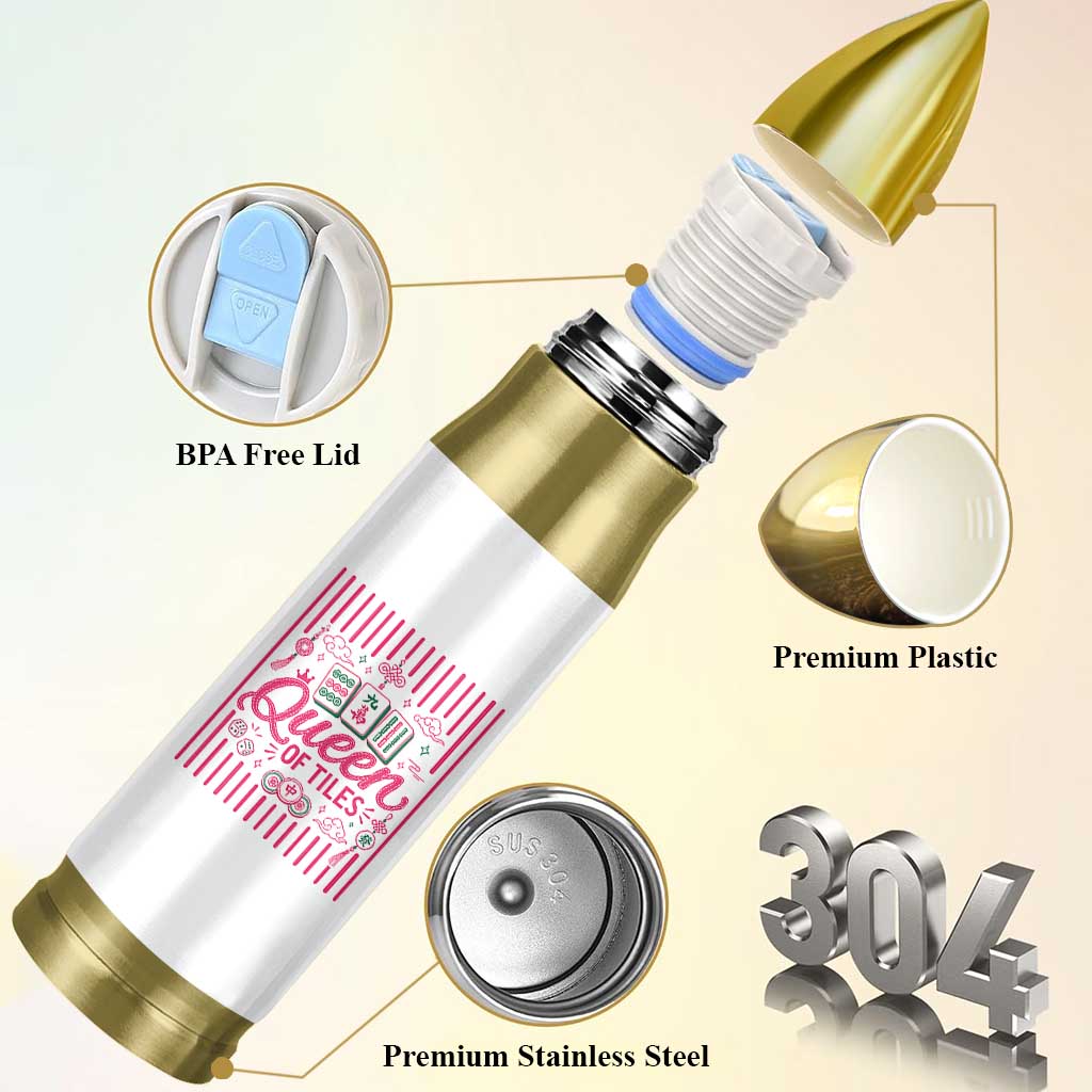 Queen Of Tiles Pink Mahjong Lover Game Night Graphic Bullet Tumbler