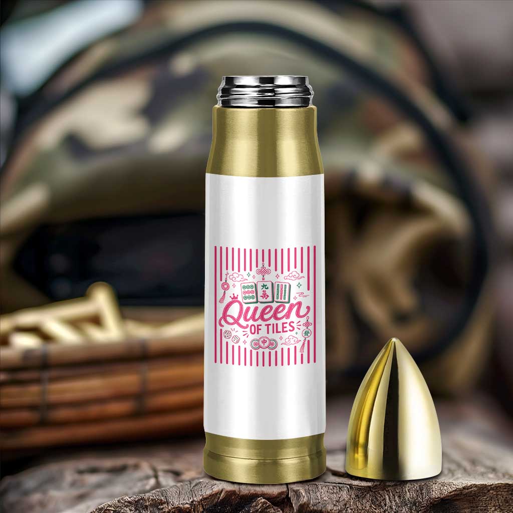 Queen Of Tiles Pink Mahjong Lover Game Night Graphic Bullet Tumbler