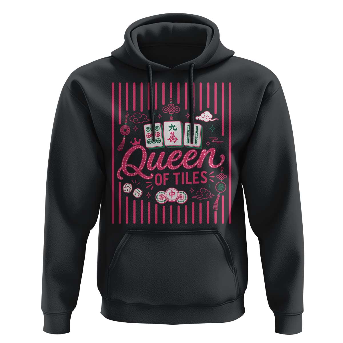 Queen Of Tiles Pink Mahjong Lover Game Night Graphic Hoodie