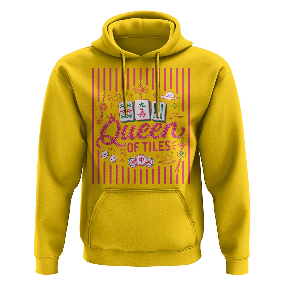 Queen Of Tiles Pink Mahjong Lover Game Night Graphic Hoodie