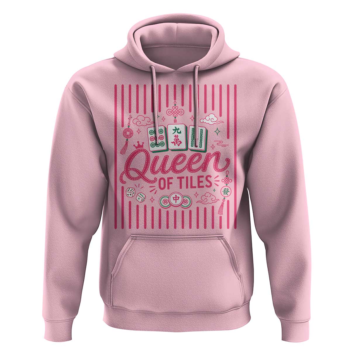 Queen Of Tiles Pink Mahjong Lover Game Night Graphic Hoodie
