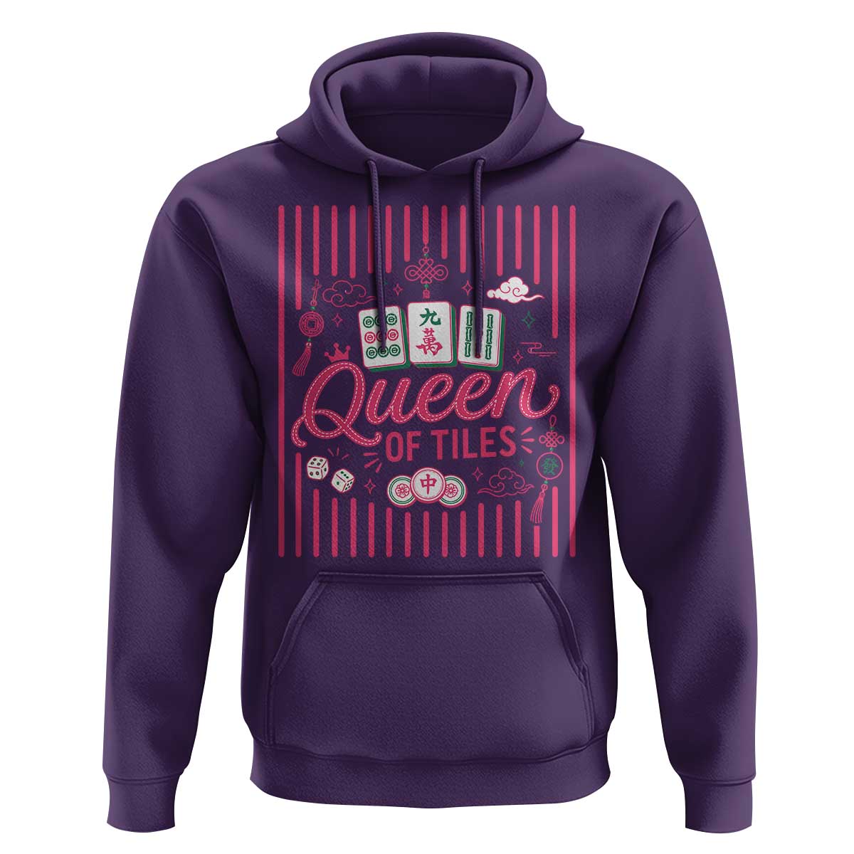 Queen Of Tiles Pink Mahjong Lover Game Night Graphic Hoodie