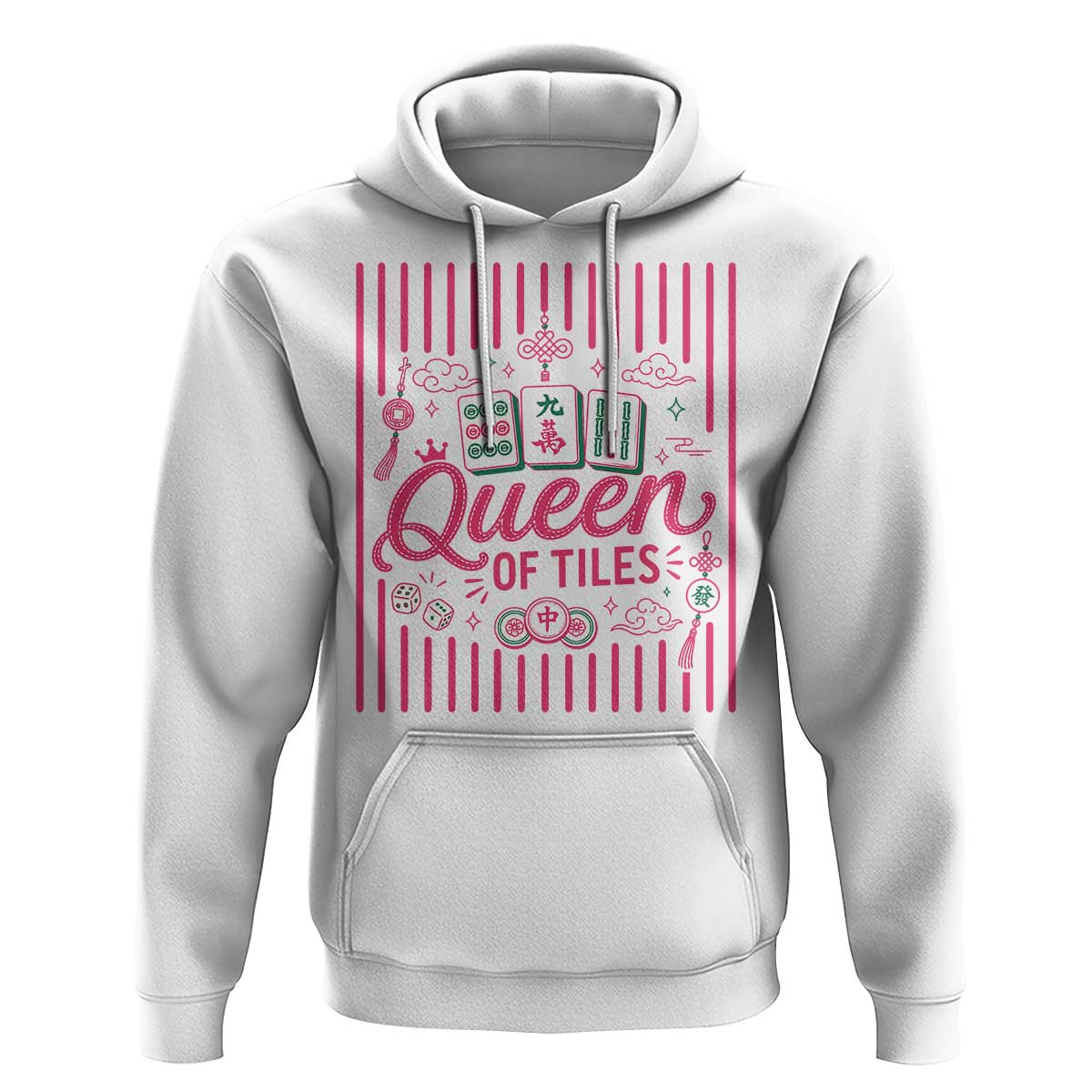 Queen Of Tiles Pink Mahjong Lover Game Night Graphic Hoodie