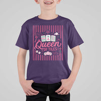 Queen Of Tiles Pink Mahjong Lover Game Night Graphic T Shirt For Kid