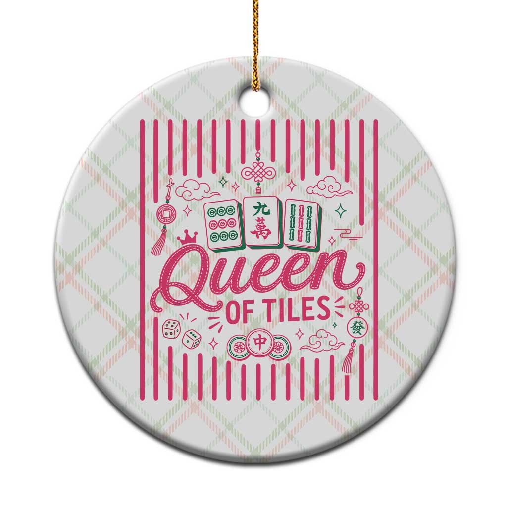 Queen Of Tiles Pink Mahjong Lover Game Night Graphic Ceramic Ornament