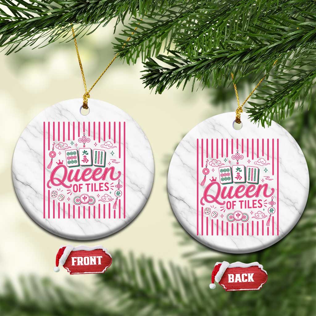 Queen Of Tiles Pink Mahjong Lover Game Night Graphic Ceramic Ornament