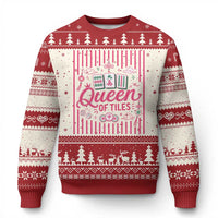 Queen Of Tiles Pink Mahjong Lover Game Night Graphic Ugly Christmas Sweater