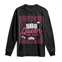 Queen Of Tiles Pink Mahjong Lover Game Night Graphic Long Sleeve Shirt
