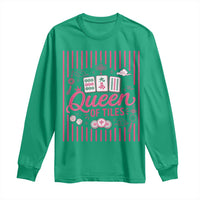 Queen Of Tiles Pink Mahjong Lover Game Night Graphic Long Sleeve Shirt