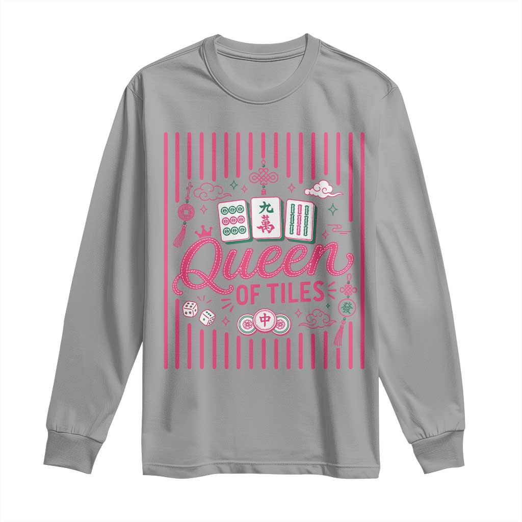 Queen Of Tiles Pink Mahjong Lover Game Night Graphic Long Sleeve Shirt