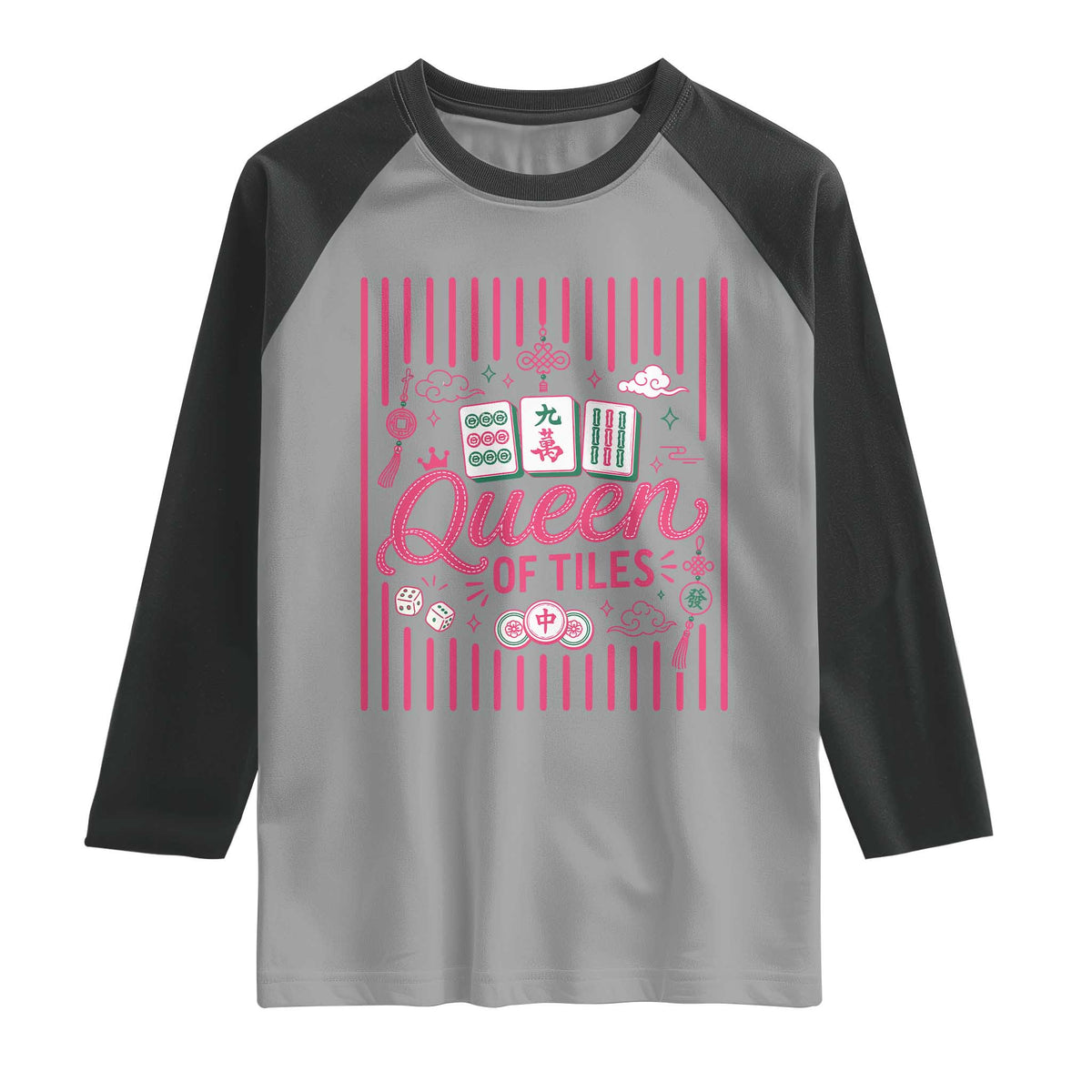 Queen Of Tiles Pink Mahjong Lover Game Night Graphic Raglan Shirt