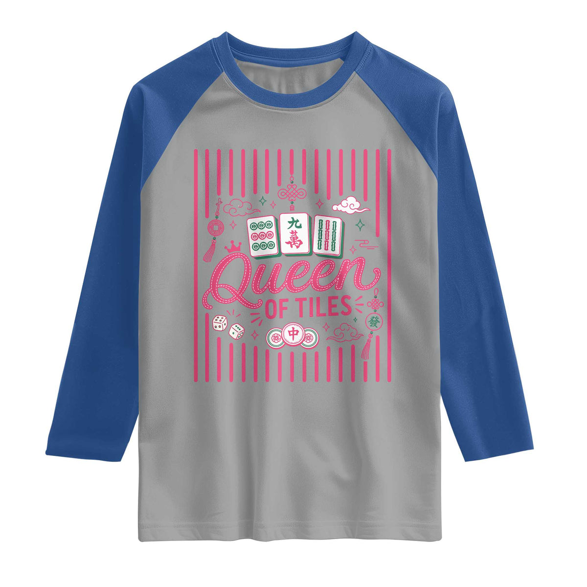 Queen Of Tiles Pink Mahjong Lover Game Night Graphic Raglan Shirt