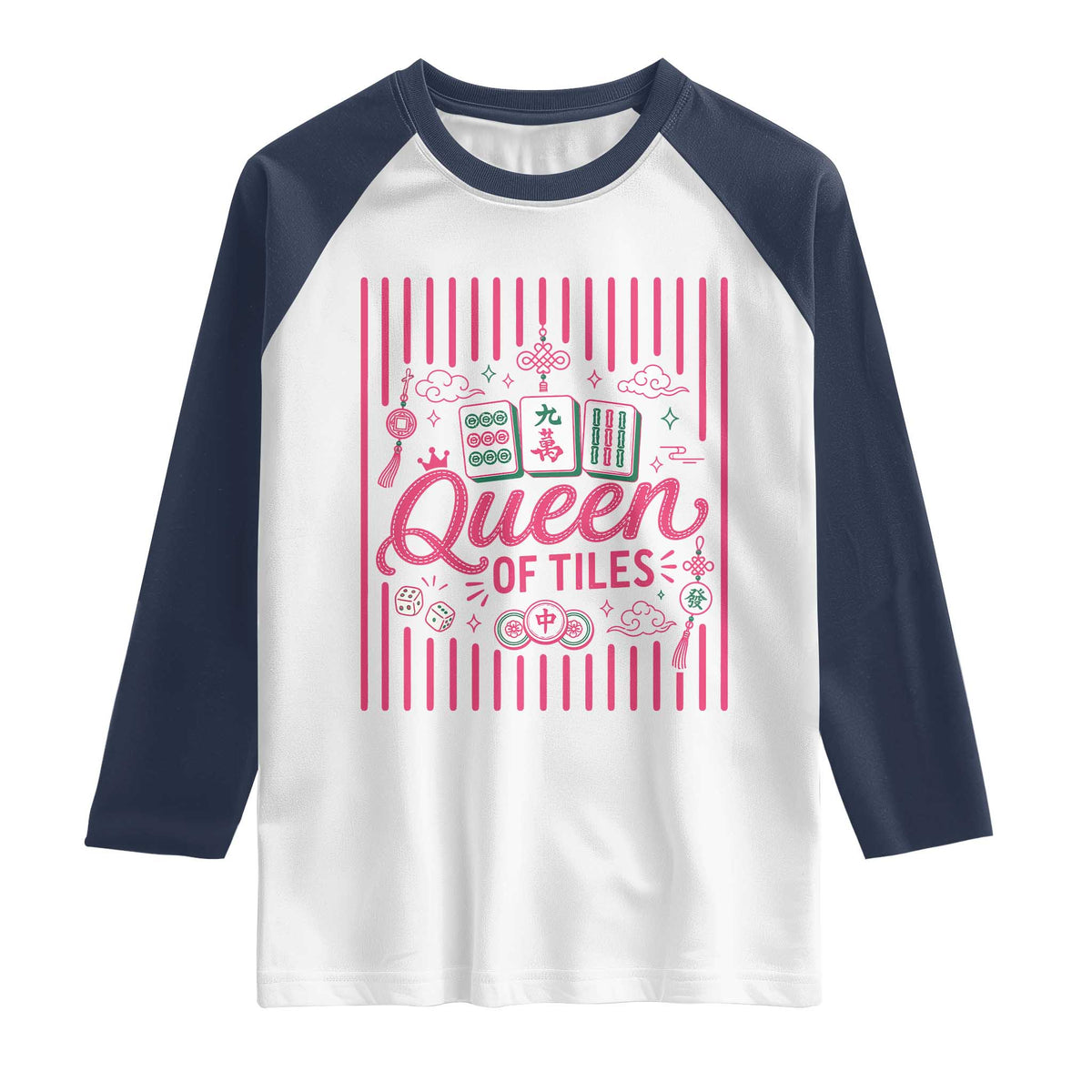 Queen Of Tiles Pink Mahjong Lover Game Night Graphic Raglan Shirt