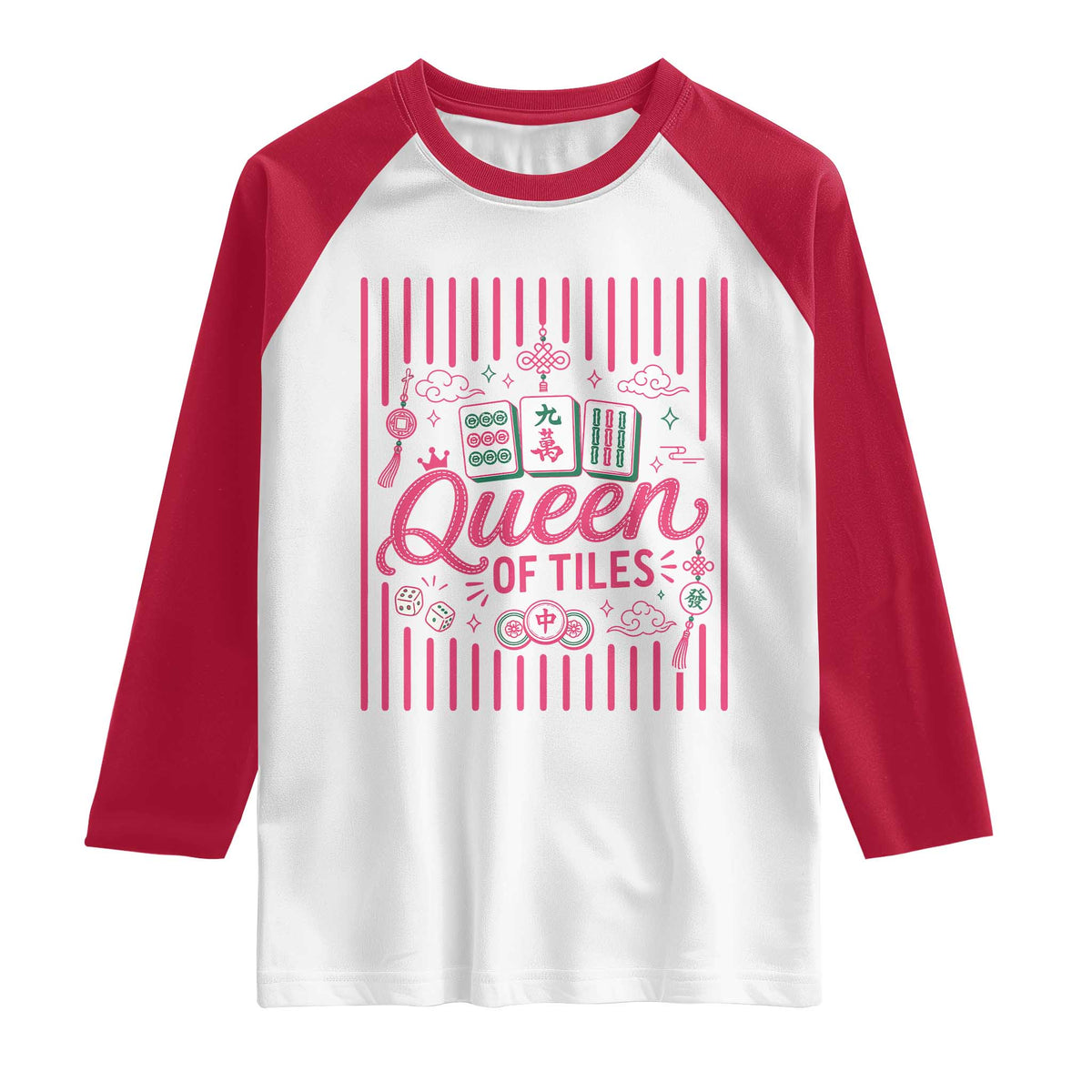 Queen Of Tiles Pink Mahjong Lover Game Night Graphic Raglan Shirt