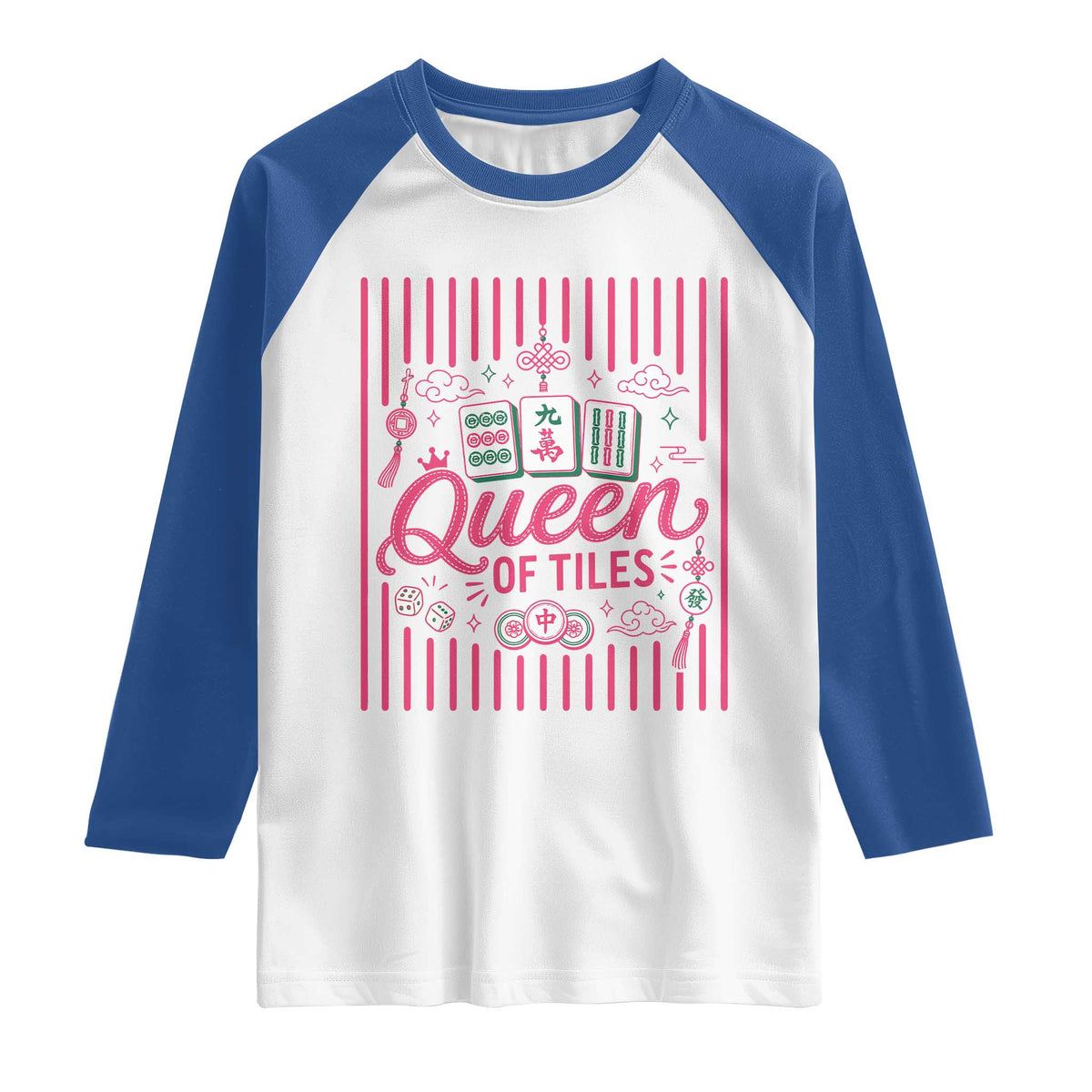 Queen Of Tiles Pink Mahjong Lover Game Night Graphic Raglan Shirt