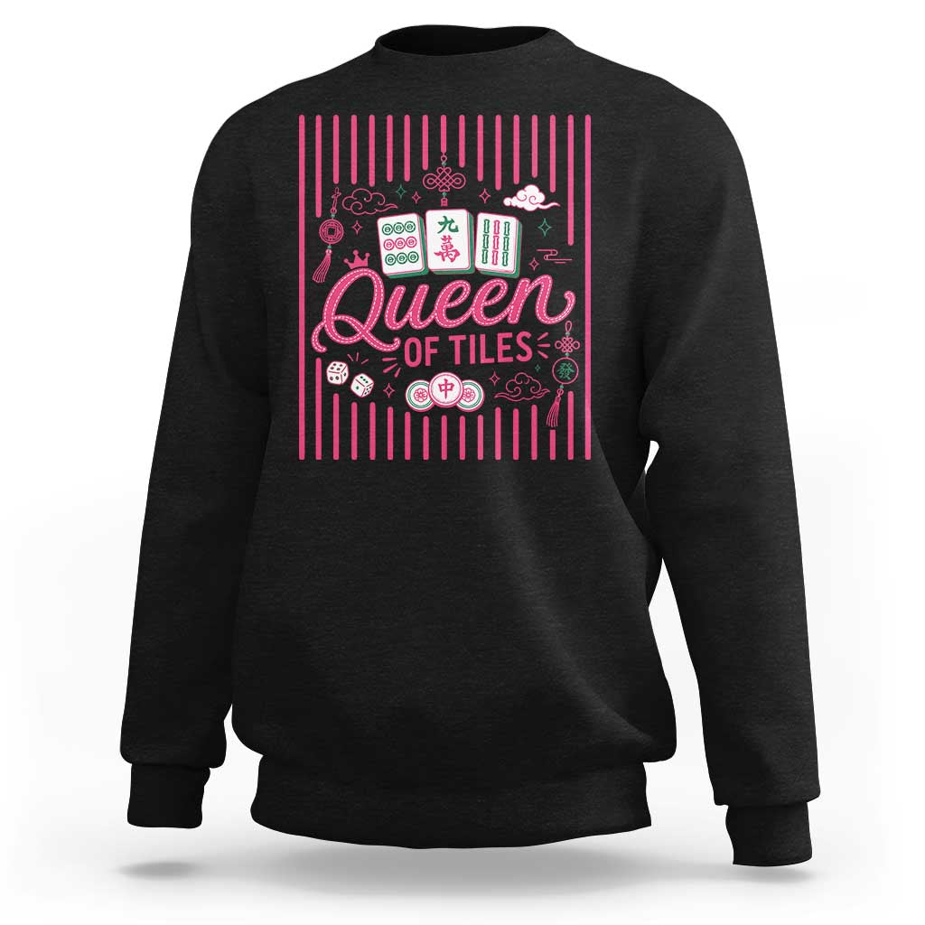 Queen Of Tiles Pink Mahjong Lover Game Night Graphic Sweatshirt