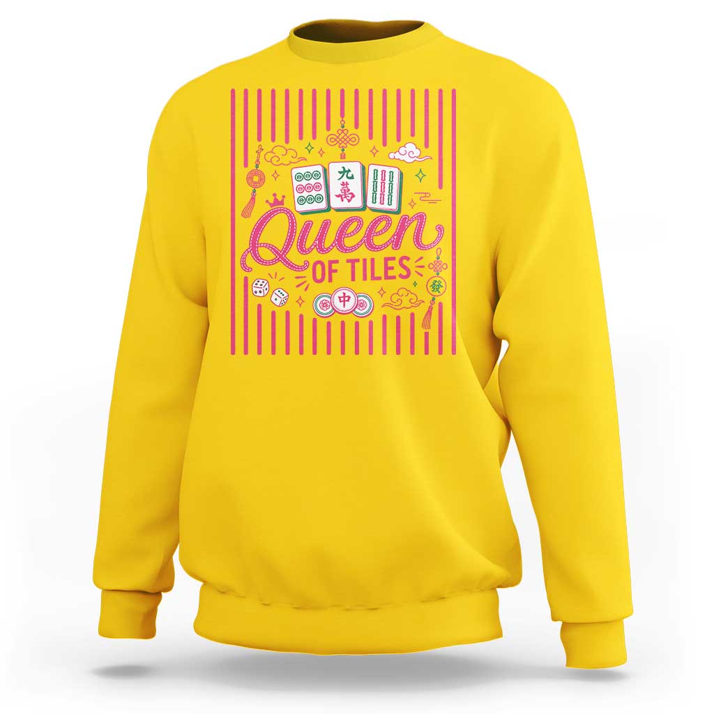 Queen Of Tiles Pink Mahjong Lover Game Night Graphic Sweatshirt