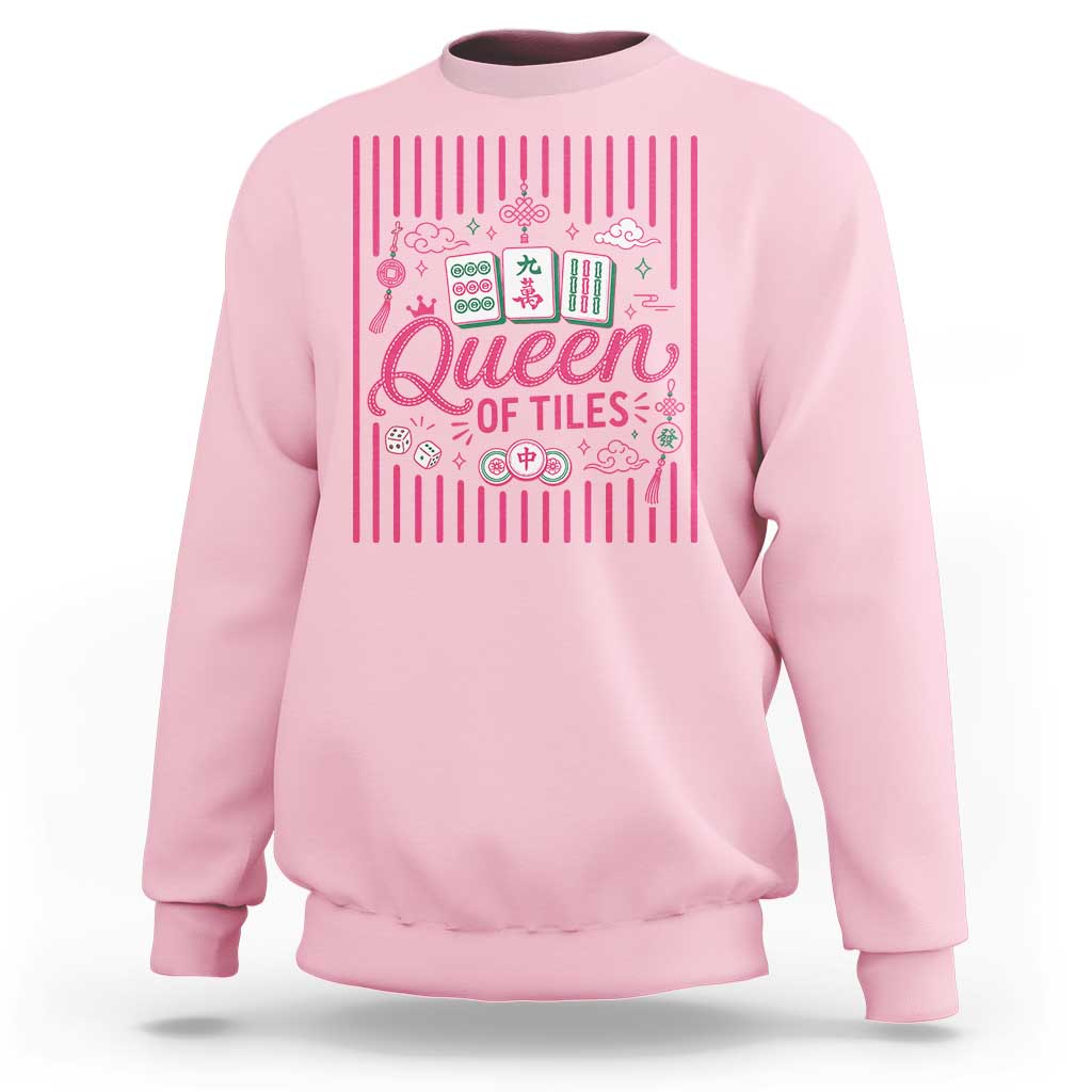 Queen Of Tiles Pink Mahjong Lover Game Night Graphic Sweatshirt