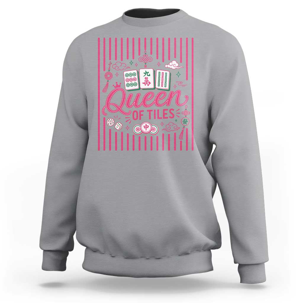 Queen Of Tiles Pink Mahjong Lover Game Night Graphic Sweatshirt