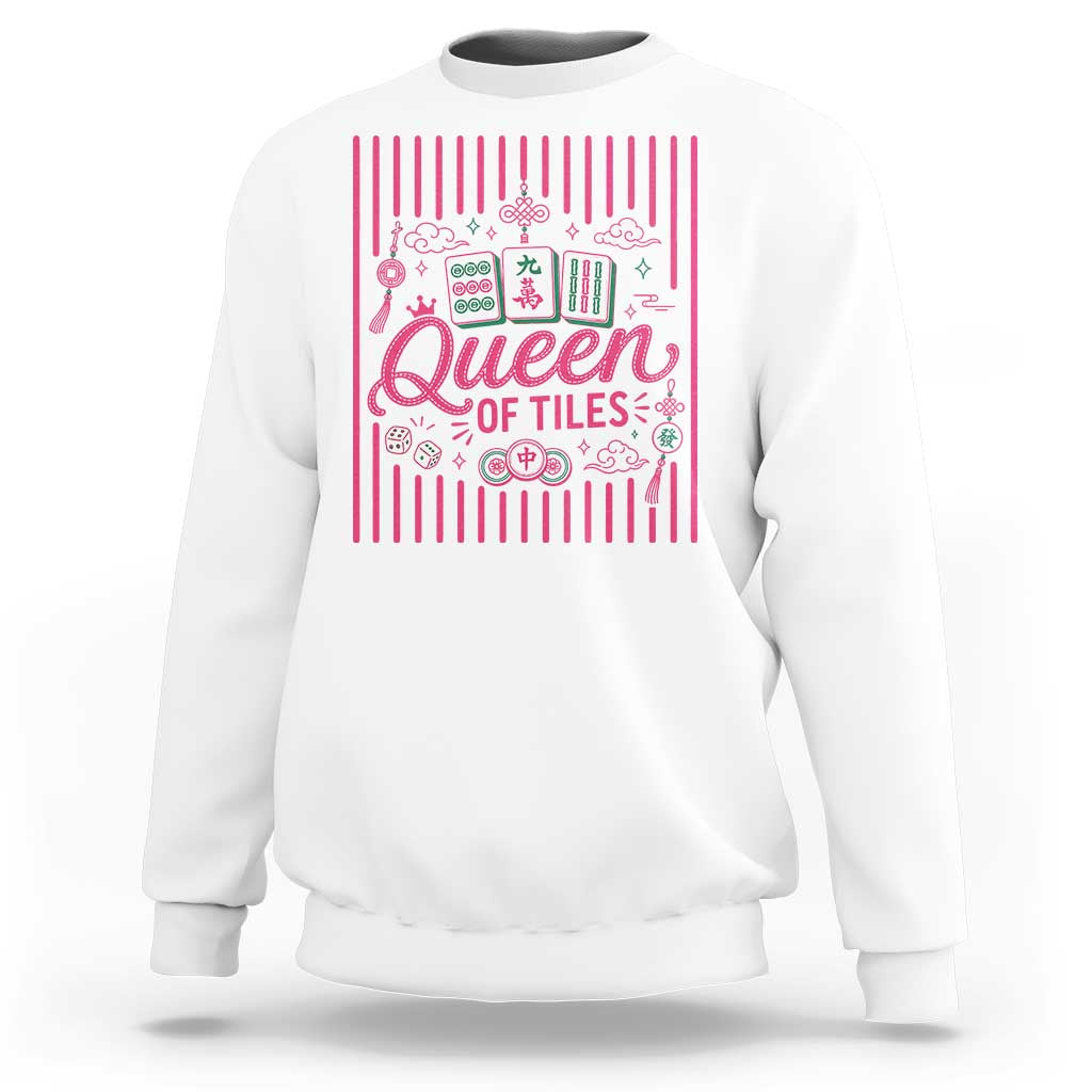 Queen Of Tiles Pink Mahjong Lover Game Night Graphic Sweatshirt