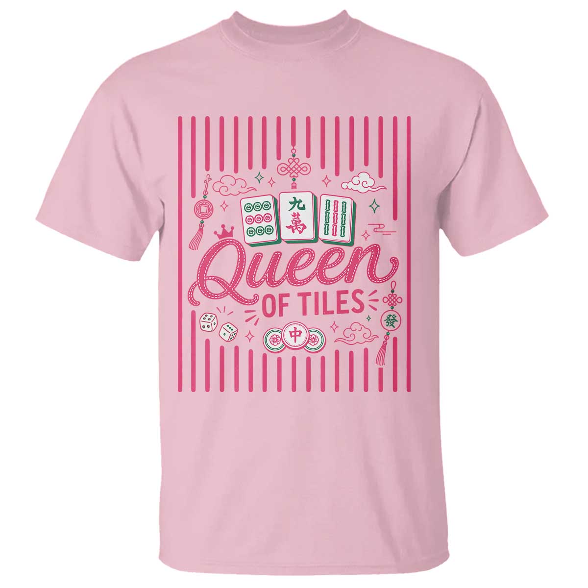 Queen Of Tiles Pink Mahjong Lover Game Night Graphic T Shirt