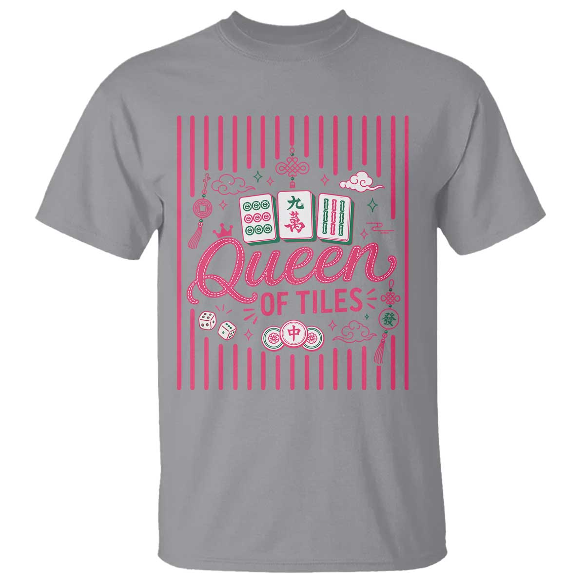 Queen Of Tiles Pink Mahjong Lover Game Night Graphic T Shirt