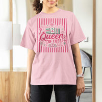 Queen Of Tiles Pink Mahjong Lover Game Night Graphic T Shirt For Women