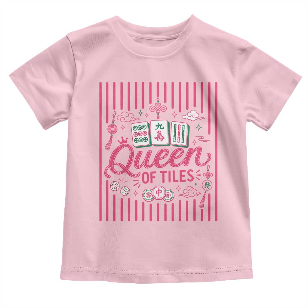 Queen Of Tiles Pink Mahjong Lover Game Night Graphic Toddler T Shirt