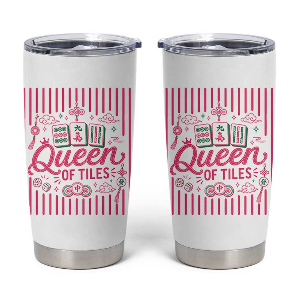 Queen Of Tiles Pink Mahjong Lover Game Night Graphic Tumbler Cup
