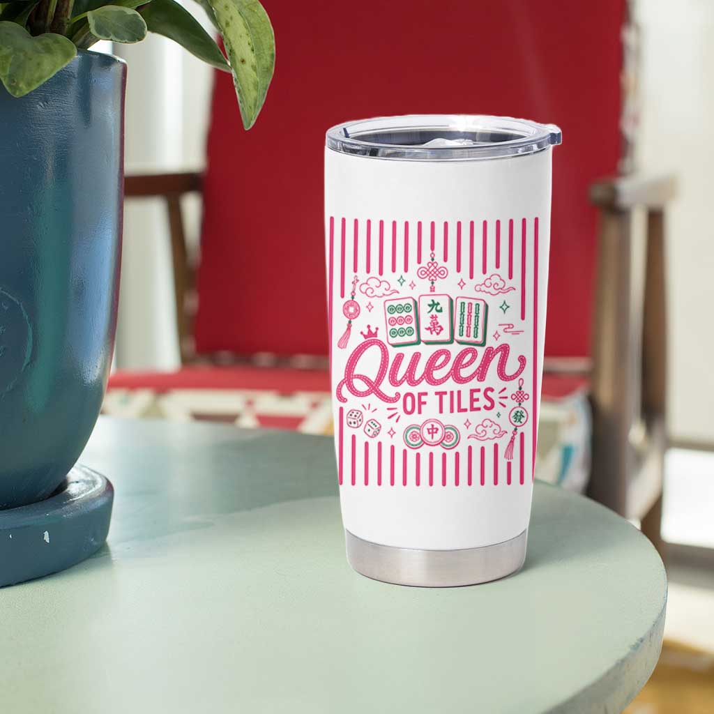 Queen Of Tiles Pink Mahjong Lover Game Night Graphic Tumbler Cup
