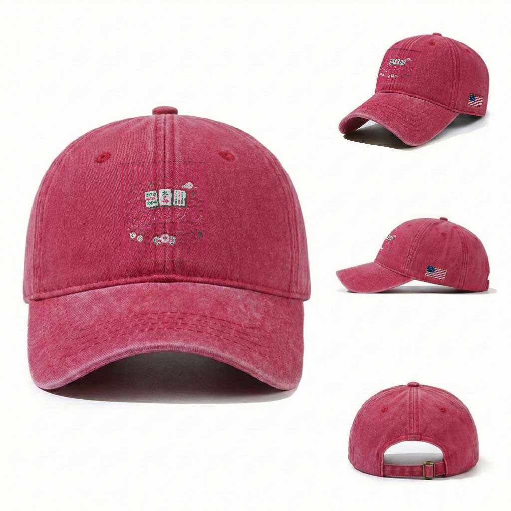 Queen Of Tiles Pink Mahjong Lover Game Night Graphic Washed Cotton Baseball Cap