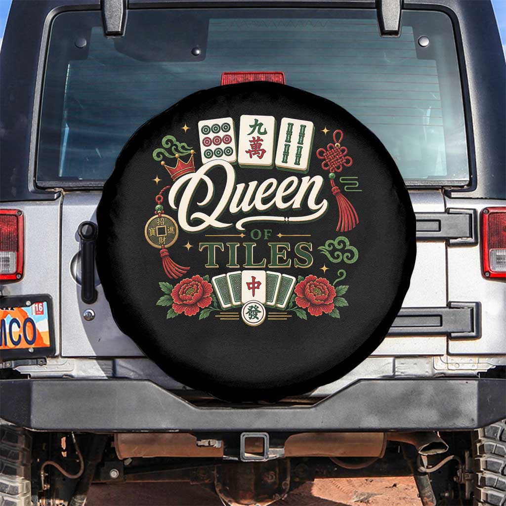 Mahjong Lovers Spare Tire Cover Queen Of Tiles Game Night Graphic