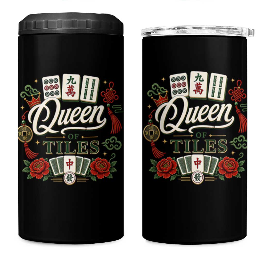 Mahjong Lovers 4 in 1 Can Cooler Tumbler Queen Of Tiles Game Night Graphic