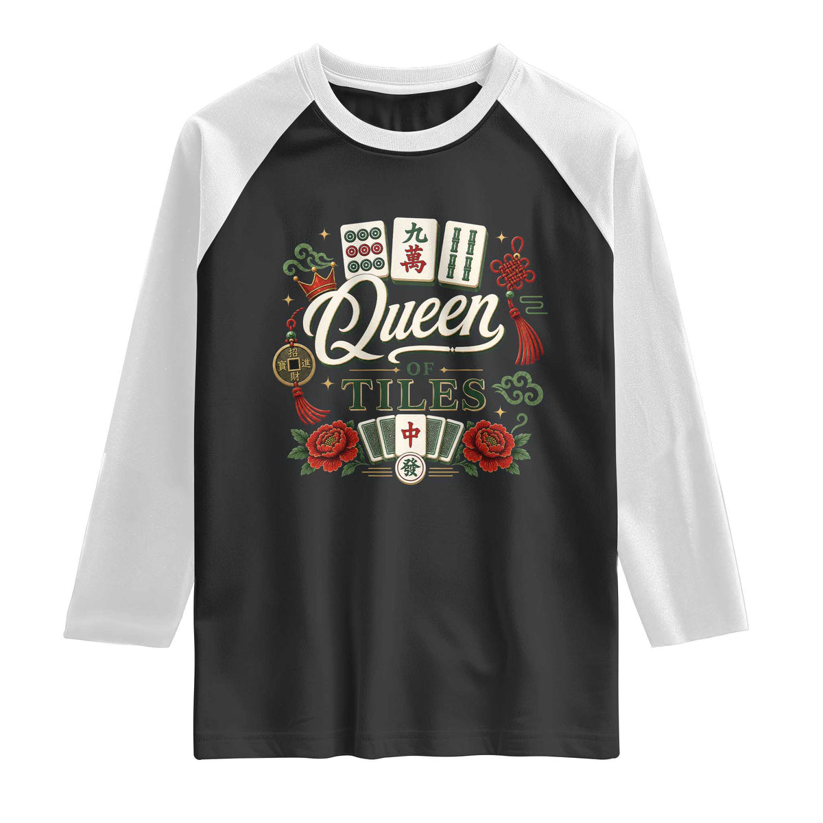 Mahjong Lovers Raglan Shirt Queen Of Tiles Game Night Graphic