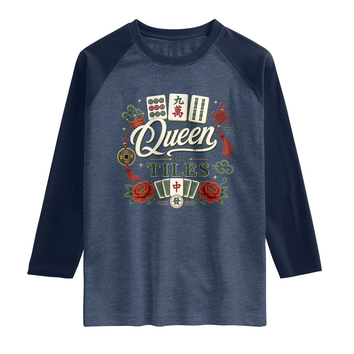 Mahjong Lovers Raglan Shirt Queen Of Tiles Game Night Graphic
