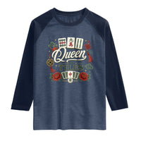 Mahjong Lovers Raglan Shirt Queen Of Tiles Game Night Graphic