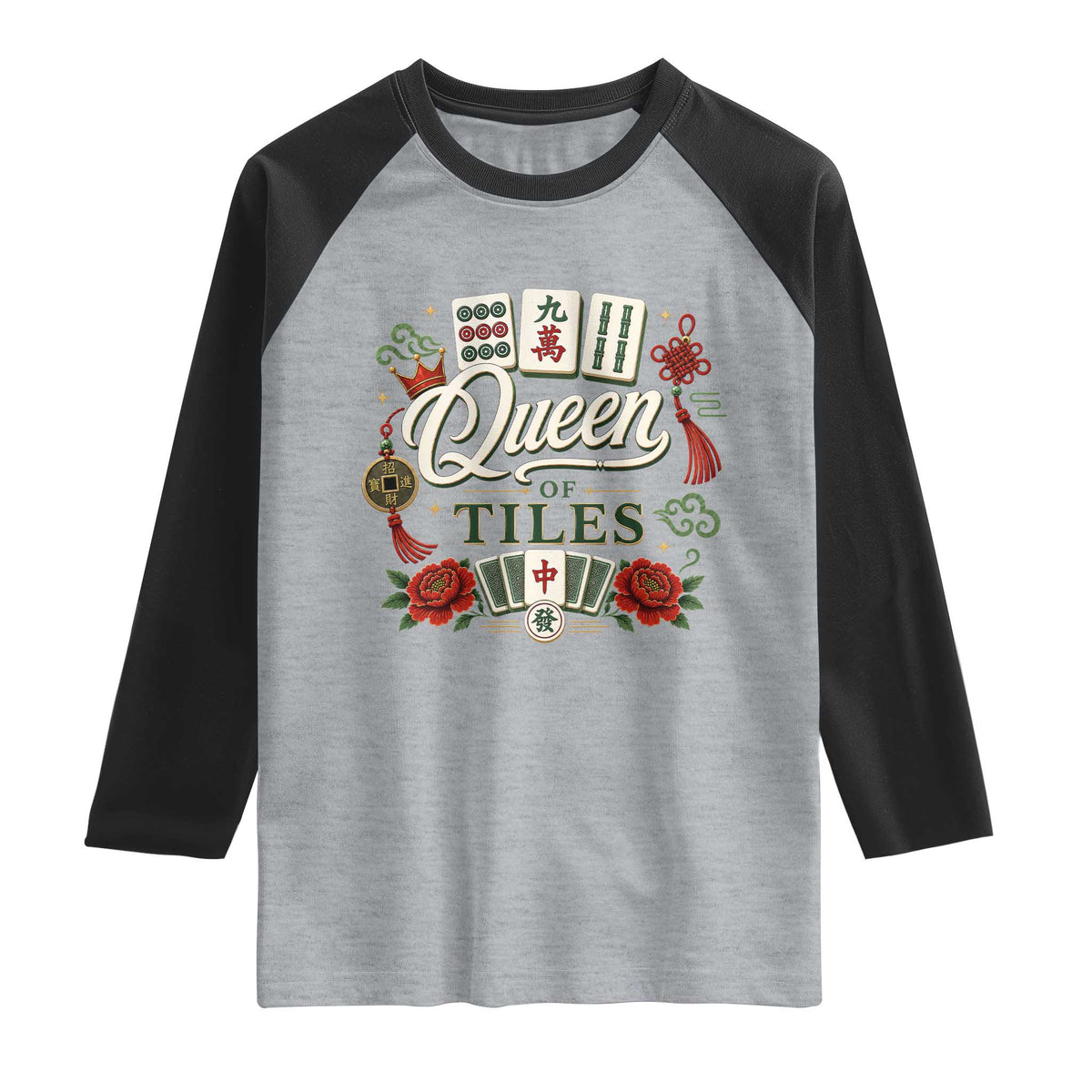 Mahjong Lovers Raglan Shirt Queen Of Tiles Game Night Graphic
