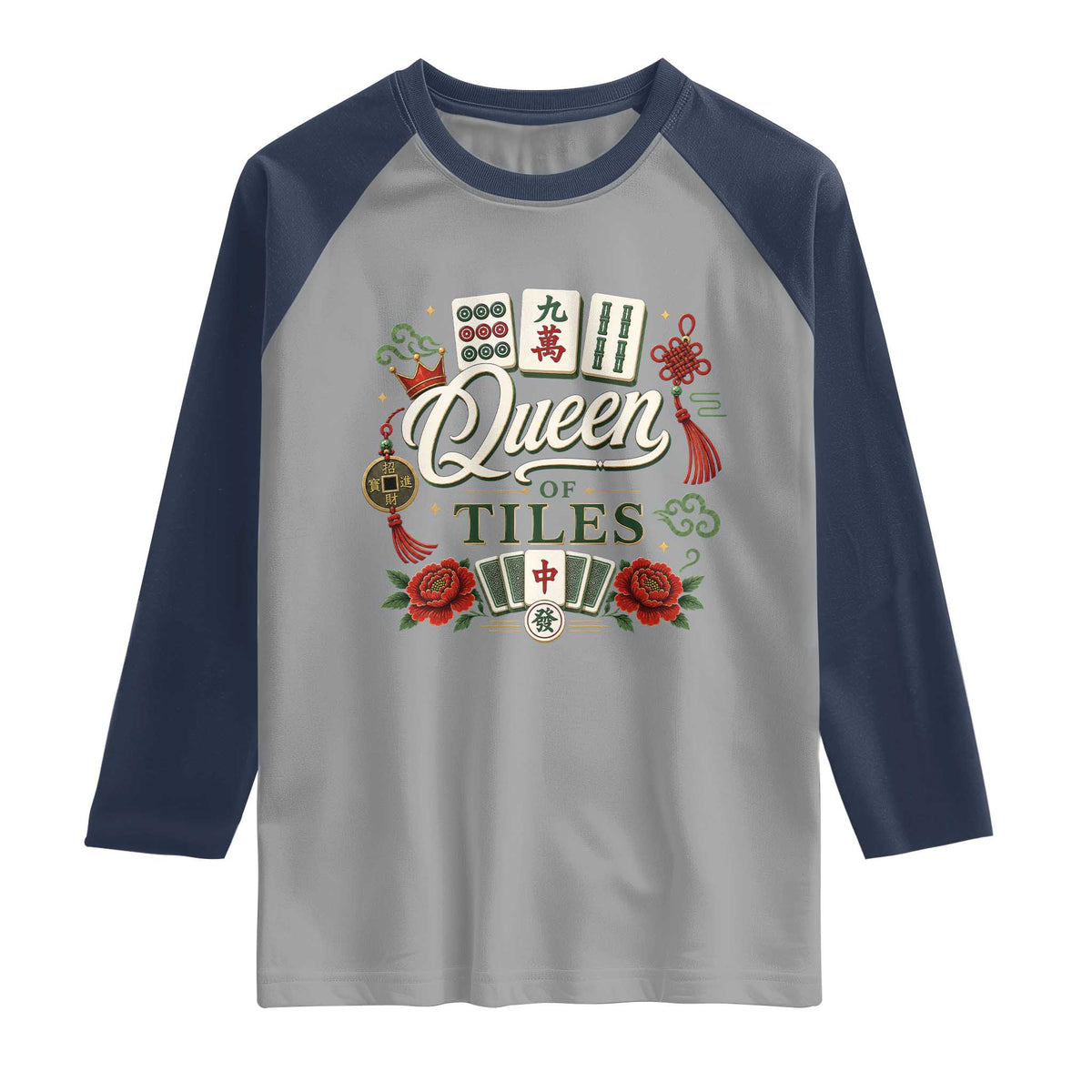Mahjong Lovers Raglan Shirt Queen Of Tiles Game Night Graphic