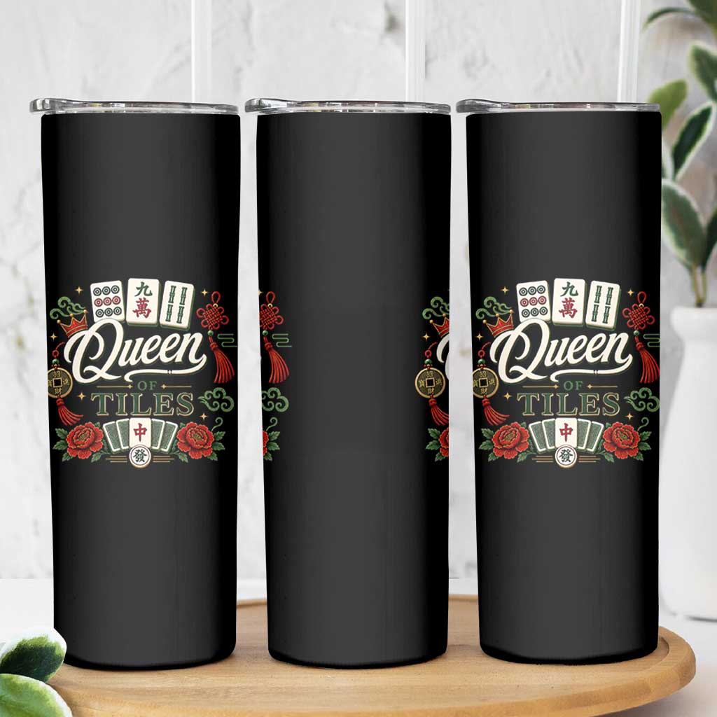 Mahjong Lovers Skinny Tumbler Queen Of Tiles Game Night Graphic